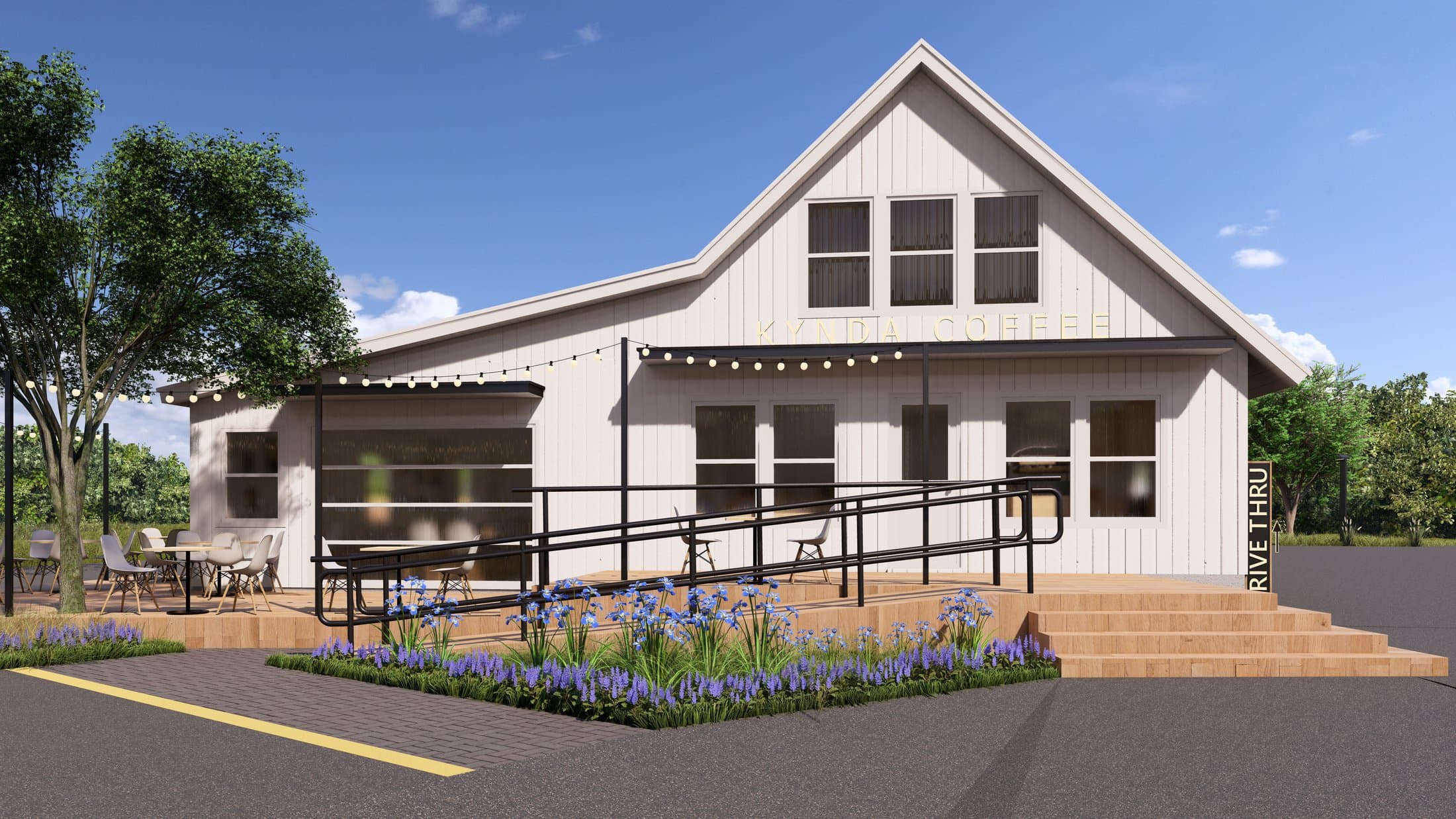Rendering of the new Kynda Coffee shop from the drive-thru lane
